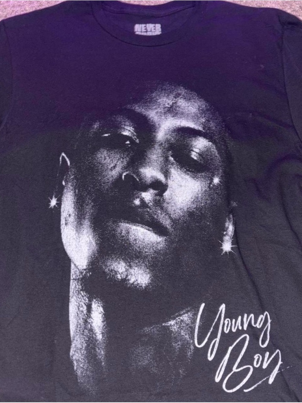 Spencer's Black Short Sleeve 'Young Boy' Portrait Graphic Tee